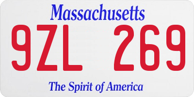 MA license plate 9ZL269