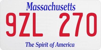 MA license plate 9ZL270