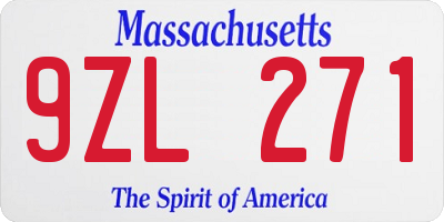 MA license plate 9ZL271