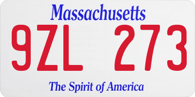 MA license plate 9ZL273