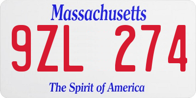 MA license plate 9ZL274