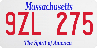 MA license plate 9ZL275