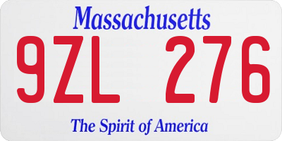 MA license plate 9ZL276