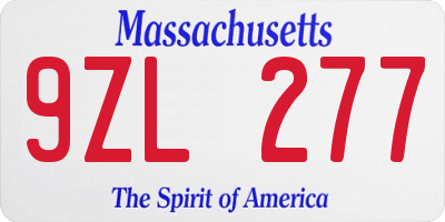MA license plate 9ZL277