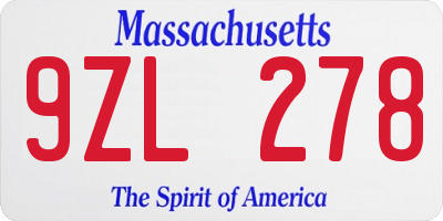 MA license plate 9ZL278