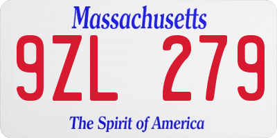 MA license plate 9ZL279