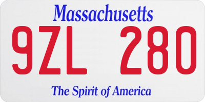 MA license plate 9ZL280
