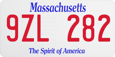 MA license plate 9ZL282