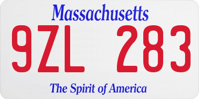 MA license plate 9ZL283