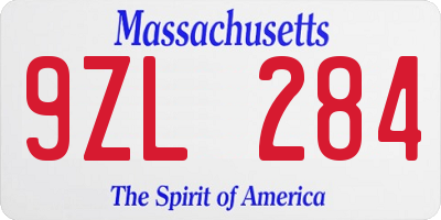 MA license plate 9ZL284