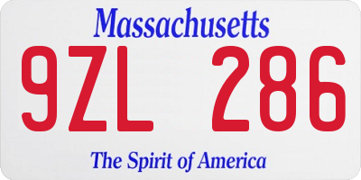 MA license plate 9ZL286