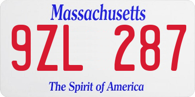 MA license plate 9ZL287