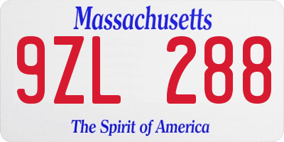 MA license plate 9ZL288