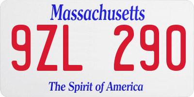 MA license plate 9ZL290