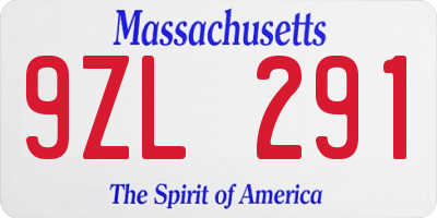 MA license plate 9ZL291