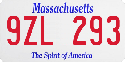 MA license plate 9ZL293