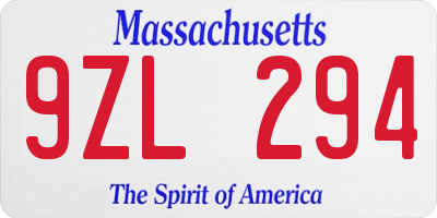 MA license plate 9ZL294