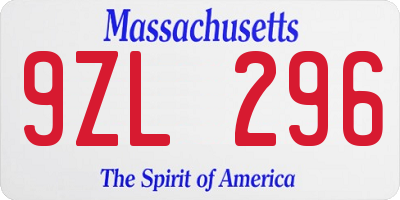 MA license plate 9ZL296