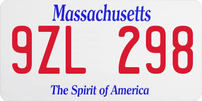 MA license plate 9ZL298