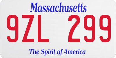 MA license plate 9ZL299