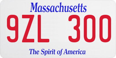 MA license plate 9ZL300