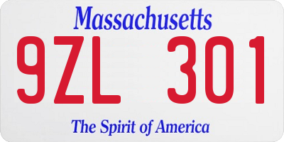 MA license plate 9ZL301