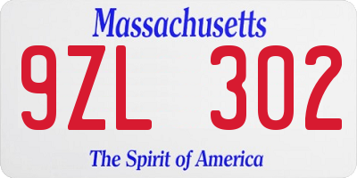 MA license plate 9ZL302