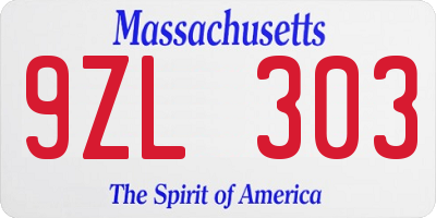 MA license plate 9ZL303