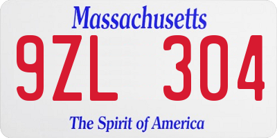 MA license plate 9ZL304