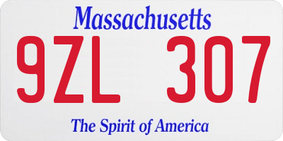 MA license plate 9ZL307