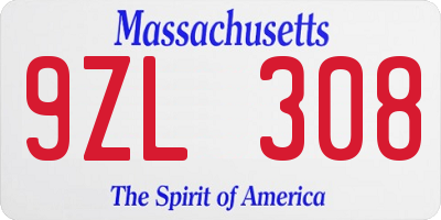 MA license plate 9ZL308