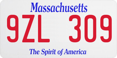 MA license plate 9ZL309