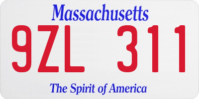 MA license plate 9ZL311