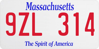 MA license plate 9ZL314