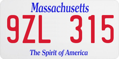 MA license plate 9ZL315