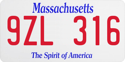 MA license plate 9ZL316