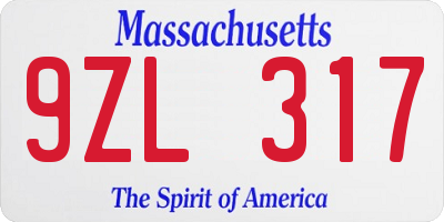 MA license plate 9ZL317