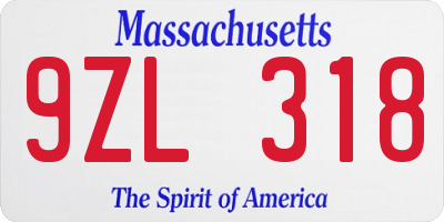 MA license plate 9ZL318