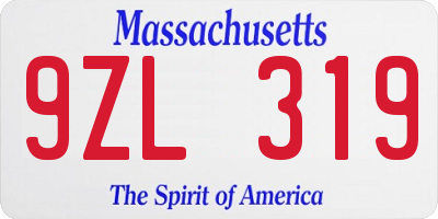 MA license plate 9ZL319