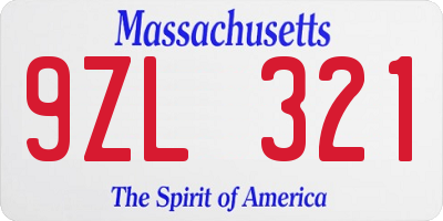 MA license plate 9ZL321