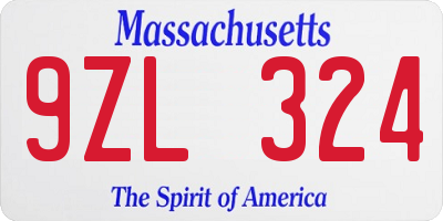 MA license plate 9ZL324