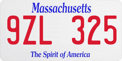 MA license plate 9ZL325