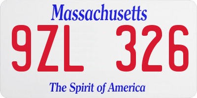 MA license plate 9ZL326