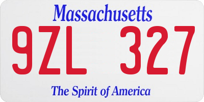 MA license plate 9ZL327