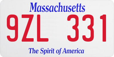 MA license plate 9ZL331