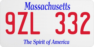MA license plate 9ZL332