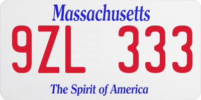 MA license plate 9ZL333