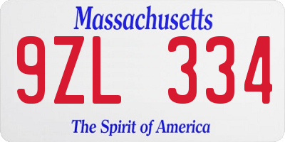 MA license plate 9ZL334