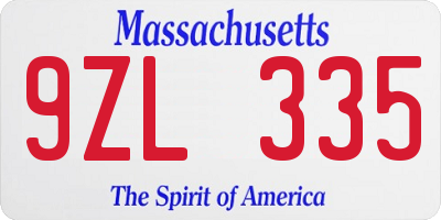 MA license plate 9ZL335