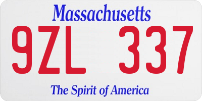 MA license plate 9ZL337